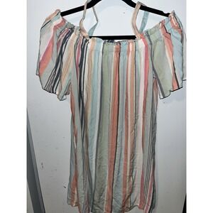 Peyton & Parker Colorful Striped Cold Shoulder Dress Size Medium Summer Vacation